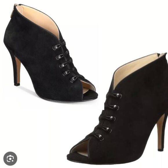 Adrienne Vittadini Black Gradie Suede Leather Pumps/ Booties Zip Back Size 10 - Picture 1 of 10